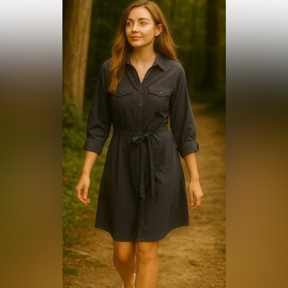 Eddie Bauer Black, Canvas Outdoor Belted Athletic Shirt Dress Size Small